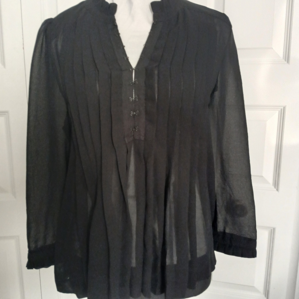 ba&sh pleated mandarin collar sheer blouse top size 1 small EUC